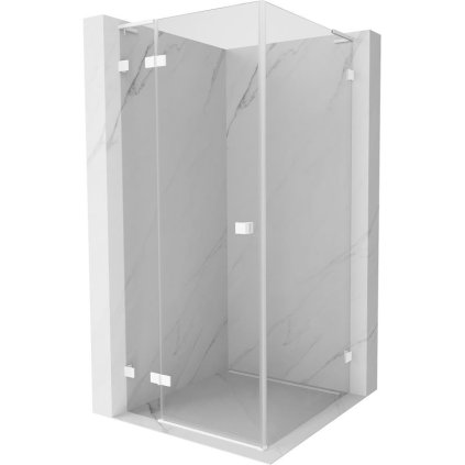 Mexen Lunar, L sklápací sprchový kút ľavý 80 x 80 cm, 8mm číre sklo, biely profil, 834L-080-080-20-00-L