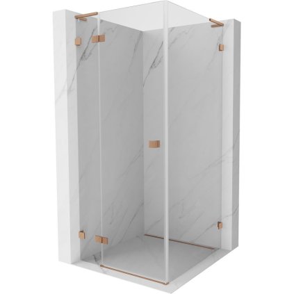 Mexen Lunar, L sklápací sprchový kút ľavý 90 x 90 cm, 8mm číre sklo, profil medená matná, 834L-090-090-65-00-L