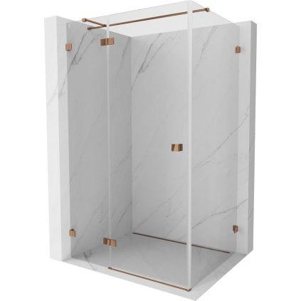 Mexen Lunar T, výklopný ľavý sprchový kút 140 x 110 cm, 8mm číre sklo, profil ružové zlato, 834T-140-110-60-00-L