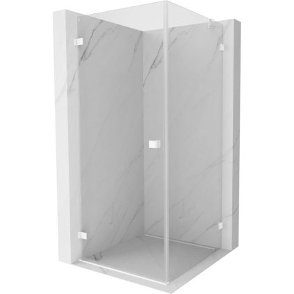 Mexen Lunar-B, výklopný sprchový kút ľavý 100 x 100 cm, 8mm číre sklo, biely profil, 832-100-100-20-00-L