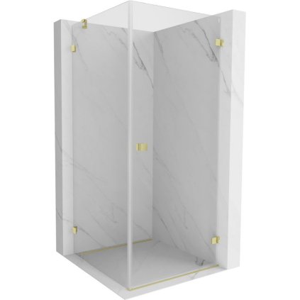 Mexen Lunar-B, pravostranný výklopný sprchový kút 80 x 80 cm, 8mm číre sklo, zlatý kartáčovaný - 832-080-080-55-00-P