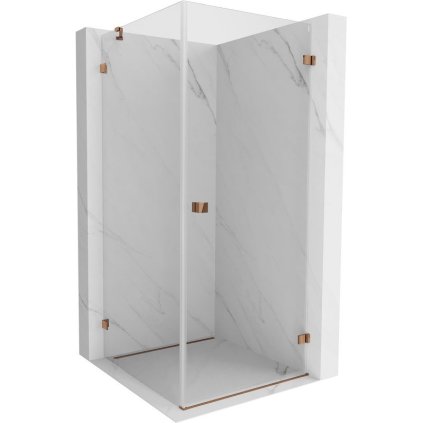 Mexen Lunar-B, pravostranný výklopný sprchový kút 70 x 70 cm, 8mm číre sklo, profil ružové zlato, 832-070-070-60-00-P