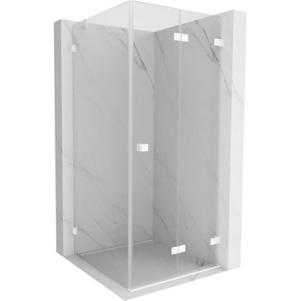 Mexen Lunar-F, sklápací sprchový kút pravý 80 x 80 cm, 8mm číre sklo, biely profil, 836-080-080-20-00-P