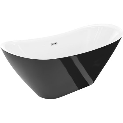 Mexen Lotos, voľne stojaca vaňa 180 x 75 cm, biela/čierna, chrómový prepad, 52051807775-01