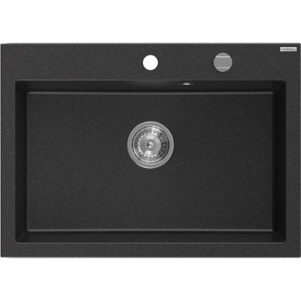 Mexen Elix, 1-korový granitový drez 700 x 500 mm, čierna/strieborná metalíza, chrómový sifón, 6526701005-73
