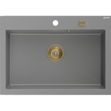 Mexen Elix, 1-korový granitový drez 700 x 500 mm, šedá, zlatý sifón, 6526701005-71-G