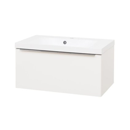 Mereo, Mereo Mailo, kúpeľňová skrinka s umývadlom z liateho mramoru 81 cm, biela, chróm madlo, MER-CN516M