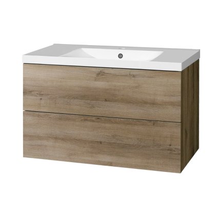 Mereo Aira, kúpeľňová skrinka s umývadlom z liateho mramoru 101 cm, dub Halifax, MER-CN742M