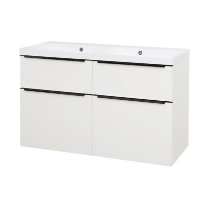 Mereo, Mereo Mailo, kúpeľňová skrinka s umývadlom z liateho mramoru 121 cm, biela, čierne madlo, MER-CN513MB