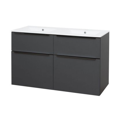 Mereo, Mereo Mailo, kúpeľňová skrinka s keramickým umývadlom 121 cm, antracit, čierne madlo, MER-CN533B