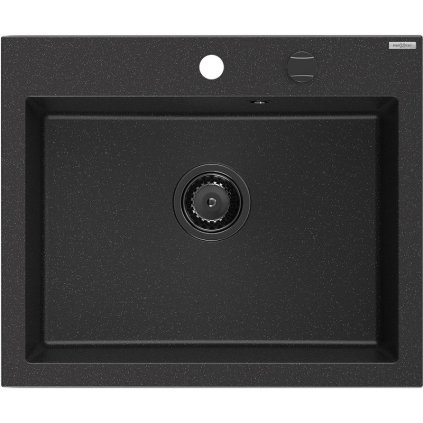 Mexen Elix, 1-komorový granitový drez 600 x 500 mm, čierna/strieborná metalíza, čierny sifón - 6525601005-73-B