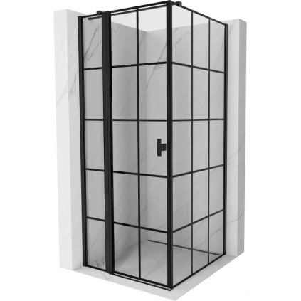 Mexen, Mexen Mist T sklápací sprchový kút ľavý 90 x 90 cm, čierna mriežka, čierny - 8A4T-090-090-70-77-L