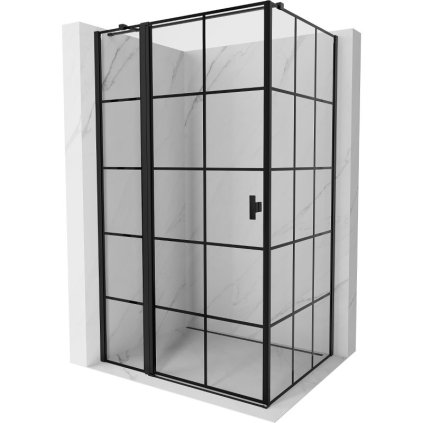 Mexen, Mexen Mist T sklápací sprchový kút ľavý 115 x 100 cm, čierna mriežka - 8A4T-115-100-70-77-L