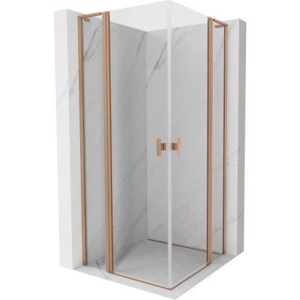 Mexen, Mexen Mist L Duo sklápací sprchový kút 115 x 115 cm, transparentný, brúsená meď - 8A4L-115-115-65-00