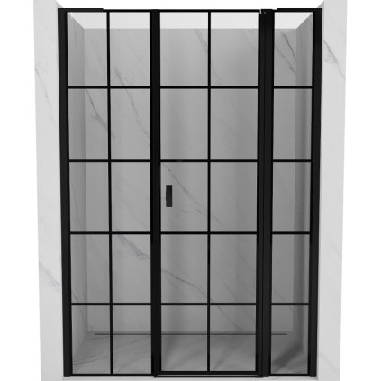 Mexen, Mexen Mist L výklopné pravé sprchové dvere 155 cm, čierna mriežka - 8A4L-155-001-70-77-P