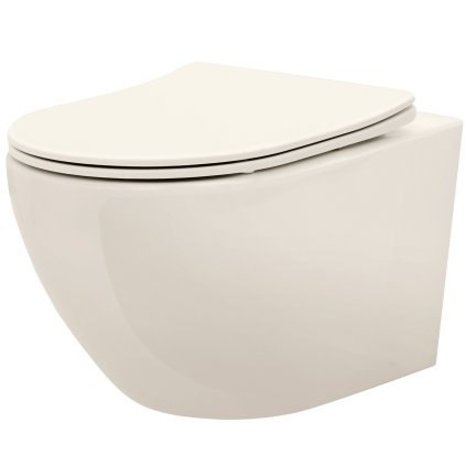 Rea Carlo Mini, závesná WC misa 495x370x355mm + toaletné sedadlo, Ecru, REA-C5500