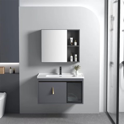Rea Paris, súprava kúpeľňového nábytku s umývadlom 60cm, šedá matná, REA-M0002