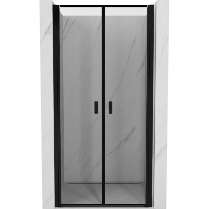 Mexen MIST, 2-krídlové sprchové dvere (d+d) 70x200 cm, 6mm číre sklo s čiernym vzorom, čierny profil, 8A7-070-000-70-70