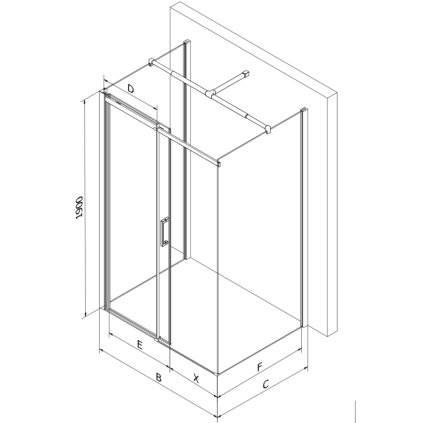 Mexen Omega, 3-stenný sprchovací kút s posuvnými dverami 130 (dvere) x 90 (stena) cm, 8mm číre sklo, chrómový profil, 825-130-090-01-00-3S