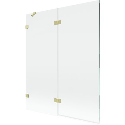 Mexen Lunar, 2-krídlová vaňová zástena ľavá 140 x 150 cm, číre sklo, zlatá matná, 897-140-100-55-00-L