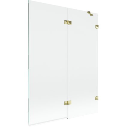 Mexen Lunar, 2-krídlová vaňová zástena pravá 130 x 150 cm, číre sklo, zlatá lesklá, 897-130-100-50-00-P