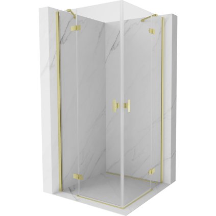 Mexen Mist-H Duo, 2-krídlový výklopný sprchový kút 90 x 90 cm, číre sklo, zlatý matný profil, 8A5-090L-090P-55-00