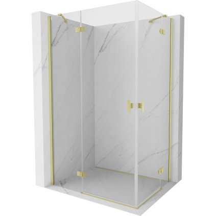 Mexen Mist-H Duo, 2-krídlový výklopný sprchový kút 100 x 90 cm, číre sklo, zlatý matný profil, 8A5-100L-090P-55-00