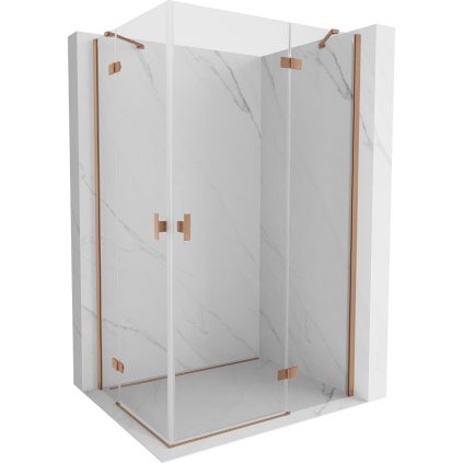 Mexen Mist-H Duo, 2-krídlový výklopný sprchový kút 70 x 90 cm, číre sklo, medený matný profil, 8A5-070L-090P-65-00