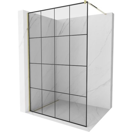Mexen Kioto sprchová zástena 140x200 cm 8 mm, zlatý profil, sklo čierny vzor 1, 800-140-101-01-77