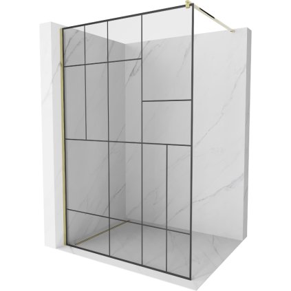 Mexen Kioto sprchová zástena 90x200 cm 8 mm, zlatý profil, sklo čierny vzor 2, 800-090-101-50-78
