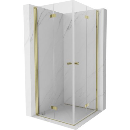 Mexen Mist-F Duo, skladací sprchový kút 70 x 70 cm, číre sklo, zlatý lesklý profil, 8A6-070L-070P-50-00