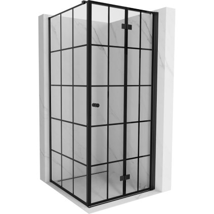 Mexen Mist-F T, 1-krídlový skladací sprchový kút pravý 100 x 100 cm, číre sklo-čierna mriežka, 8A6T-100-100-70-77-P