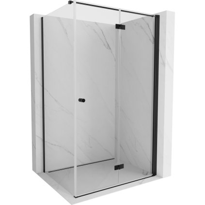 Mexen Mist-F T, 1-krídlový skladací sprchový kút pravý 120 x 110 cm, číre sklo, čierny profil, 8A6T-120-110-70-00-P