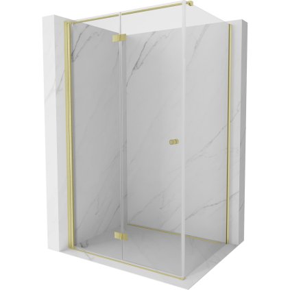 Mexen Mist-F T, 1-krídlový skladací sprchový kút ľavý 90 x 100 cm, číre sklo, zlatý matný profil, 8A6T-090-100-55-00-L