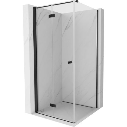 Mexen Mist-F T, 1-krídlový skladací sprchový kút ľavý 70 x 70 cm, číre sklo, čierny profil, 8A6T-070-070-70-00-L