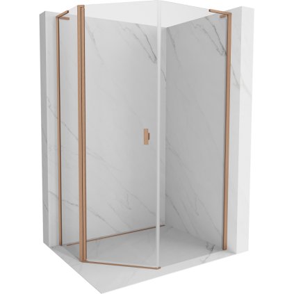Mexen Mist L, päťuholníkový sprchový kút s krídlovými dverami, 80 x 90 cm, 8mm číre sklo, medený profil, 8A8L-080-090-65-00
