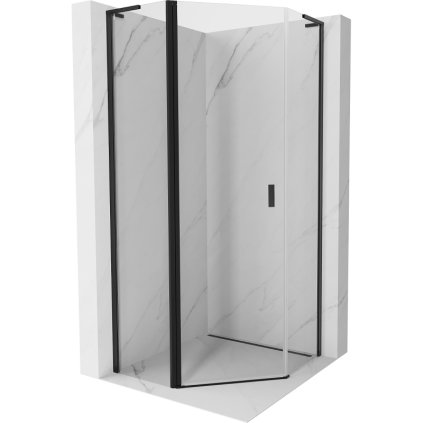 Mexen Mist L, päťuholníkový sprchový kút s krídlovými dverami, 100 x 100 cm, 8mm číre sklo, čierny profil, 8A8L-100-100-70-00