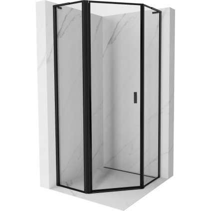 Mexen Mist L, päťuholníkový sprchový kút s krídlovými dverami, 80 x 80 cm, 8mm číre sklo, čierny profil, 8A8L-080-080-70-70-L