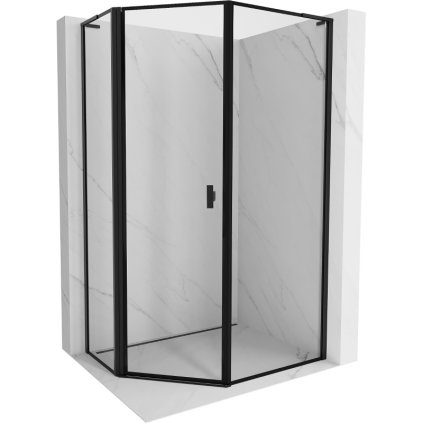 Mexen Mist L, päťuholníkový sprchový kút s krídlovými dverami, 80 x 100 cm, 8mm číre sklo, čierny profil, 8A8L-080-100-70-70-L