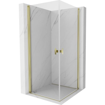 Mexen Mist-B Duo, 2-krídlový výklopný sprchový kút 90 x 90 cm, číre sklo, zlatý lesklý profil, 8A2-090-090-50-00