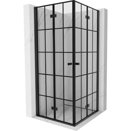 Mexen Mist-F Duo, skladací sprchový kút 70 x 70 cm, číre sklo-čierna mriežka, 8A6-070L-070P-70-77
