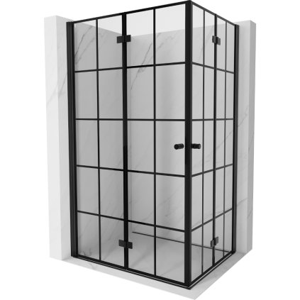 Mexen Mist-F Duo, skladací sprchový kút 75 x 70 cm, číre sklo-čierna mriežka, 8A6-075L-070P-70-77
