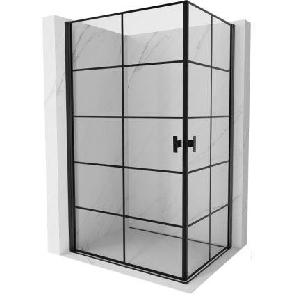Mexen Mist-B Duo, 2-krídlový výklopný sprchový kút 70 x 80 cm, číre sklo-čierna mriežka, 8A2-070L-080P-70-77