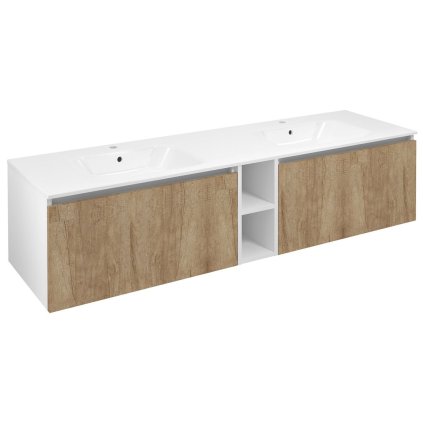 Sapho, LOREA skrinka s dvojumývadlom 161x46x51,5cm (70+20+70cm), dub alabama/biela matná, LE070-2231-08