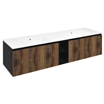 Sapho, LOREA skrinka s dvojumývadlom 181x46x51,5cm (80+20+80cm), dub collingwood/čierna matná, LE080-1935-07
