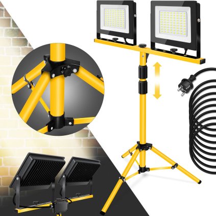 Toolight, Halogénová LED stavebná lampa na statíve 2x100W, RSL006-2x100N, OSW-10206