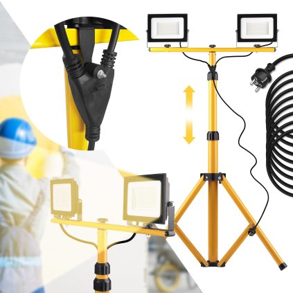 Toolight, Halogénová LED stavebná lampa na statíve 2x50W, RSL005-2x50N, OSW-10204