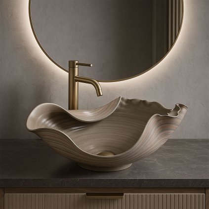 Rea Handmade Art, keramické umývadlo na dosku 530x380x220 mm, béžová-hnedá, REA-U6327