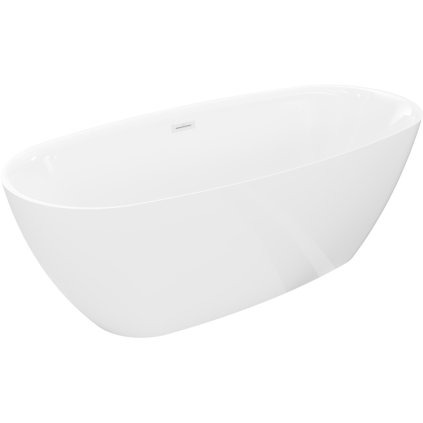 Mexen Luvo Slim, voľne stojaca vaňa 170 × 75 cm, biela lesklá, biely prepad, 52801707500-20
