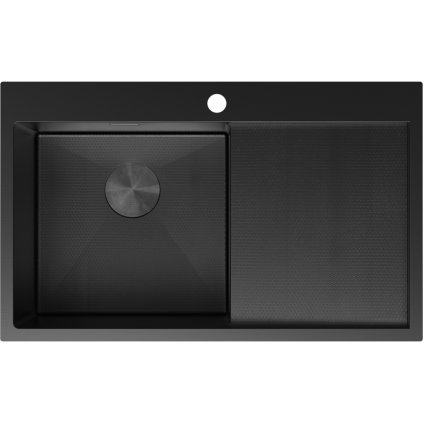 Mexen Exar, 1-komorový nerezový drez s odkvapkávačom, ľavý, 780 x 480 mm, čierna, vzor voština, 6433781010L-70HC